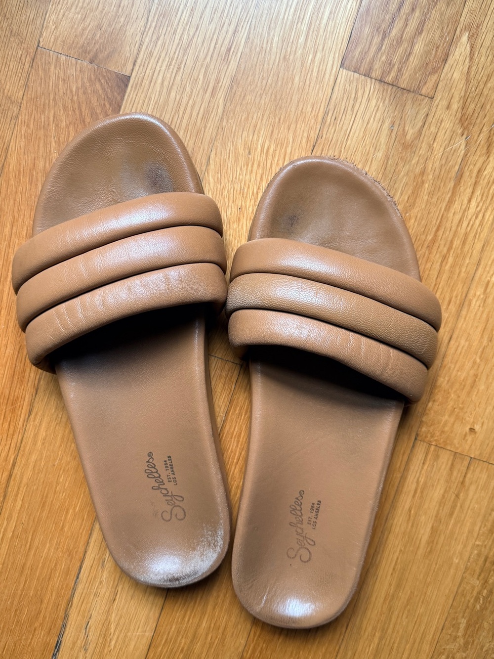 Seychelles Padded Tan Slide Sandals